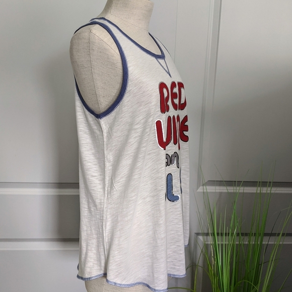 PJ Salvage Red Wine & Blue Tank Lounge Keyhole Back White Silver Red Blue L NWT - Picture 4 of 7
